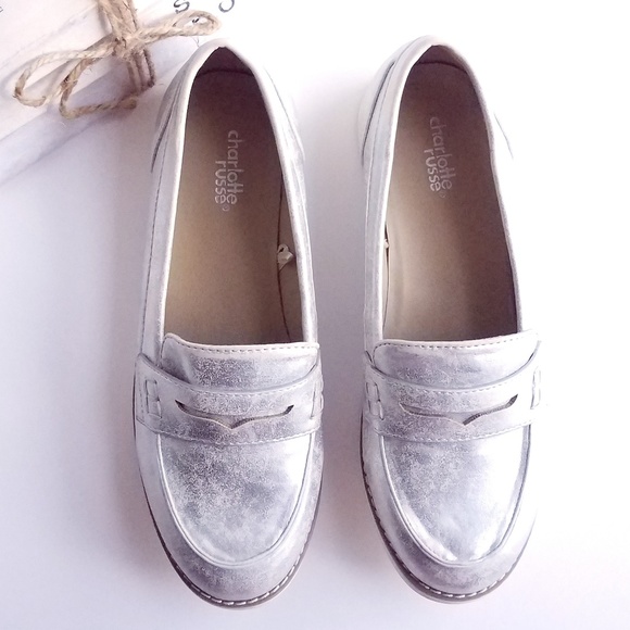 Metallic Silver Penny Loafers - Picture 2 of 8